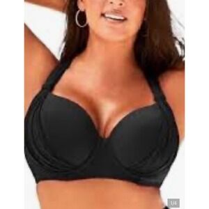 2Bamboo Black Halter Bikini Swim Top Molded Cups XL XXL 38-40B/C RN52419
